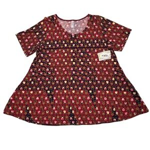 LuLaRoe Womens Top Size 3XL Perfect T Red Floral Short Sleeve Tunic NWT USA